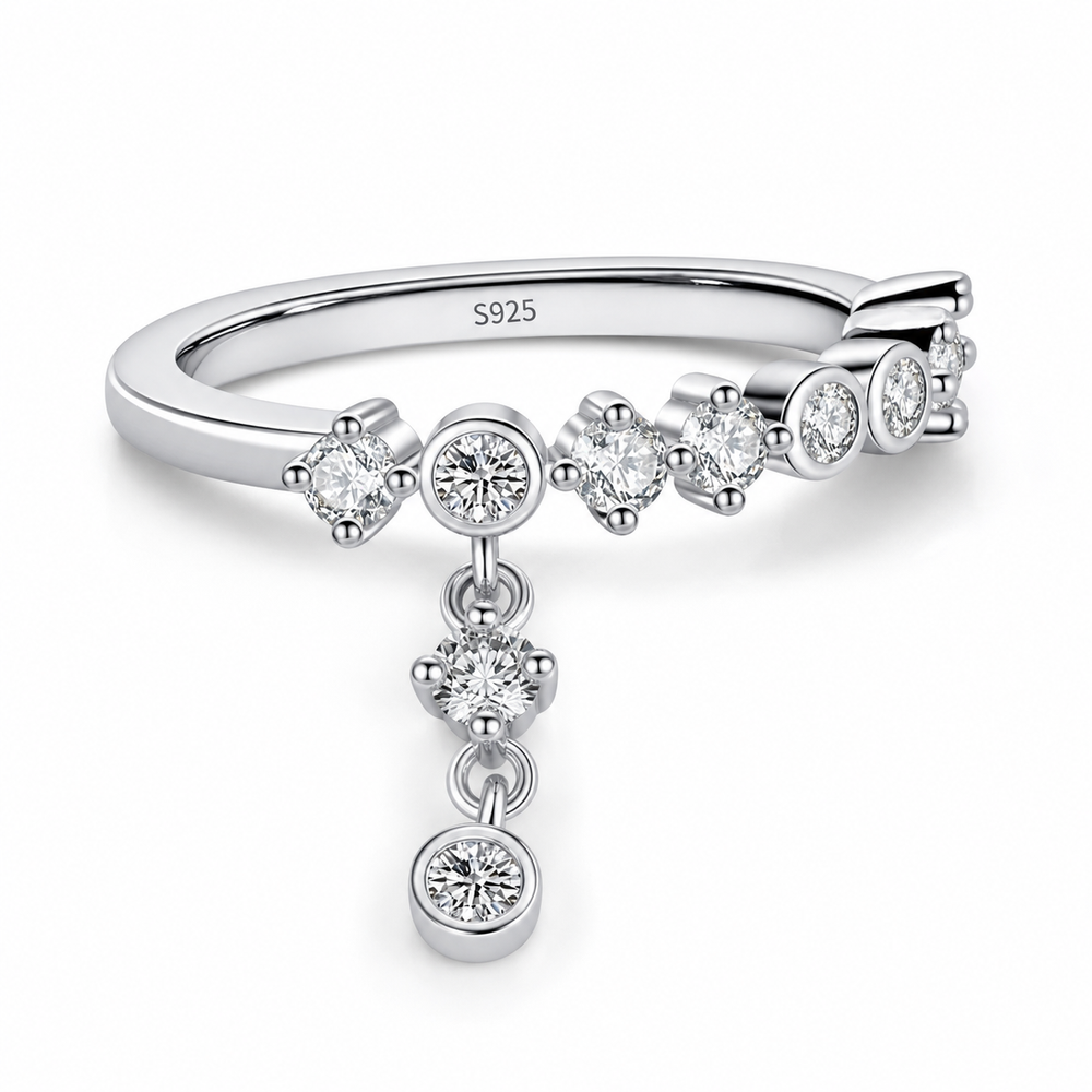 Silver Diamante Drop Ring studio close-up
